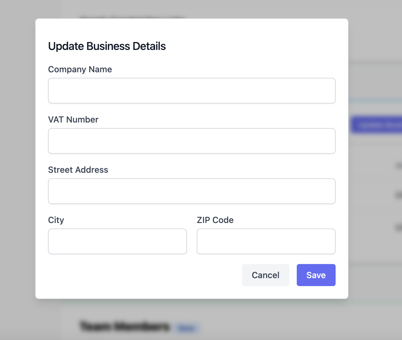SEOJuice business details form with VAT and company fields