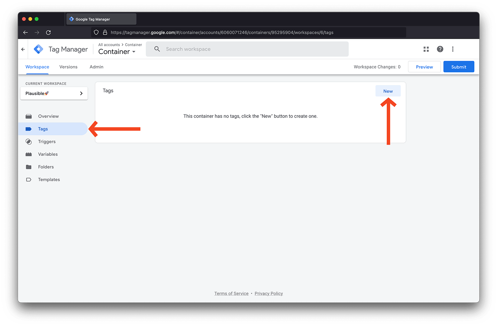 Google Tag Manager interface showing Add a new tag button