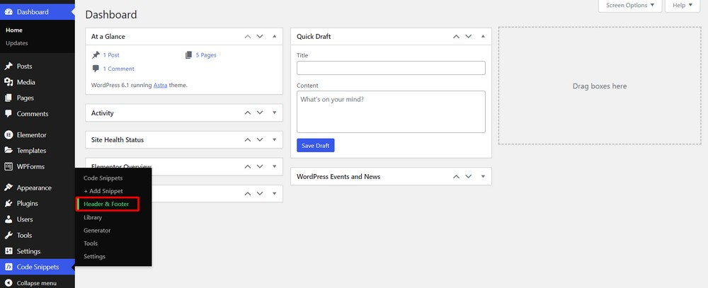 WPCode Code Snippets menu in WordPress sidebar
